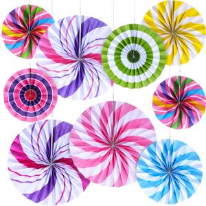 Outus Hanging Paper Fans Decorations Candy Party Classroom Decoration Colorful Peppermint Candy Paper Fan Ceiling Wall Garland for Candyland Themed Birthday Party Supplies(9 Pcs,Classic)