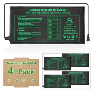 GOLOPET Seedling Heat Mat 4 Pack Dual Certified by MET and UL Plant Heating Mat Pad with Power Failure Protection Thermostatic Waterproof Suitable for Seedlings