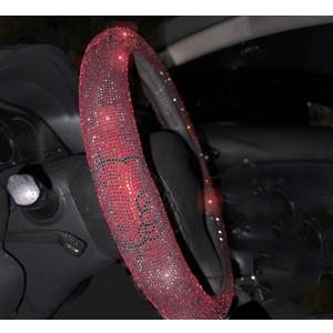 Fashion Car Ultra Bling Steering Wheel Cover with Sparkly Diamond Rhinestones, Gorgeous Accessory with Anti Slip Lining Extra Bling Especially Shiny Cat Exotic Universal (Red)
