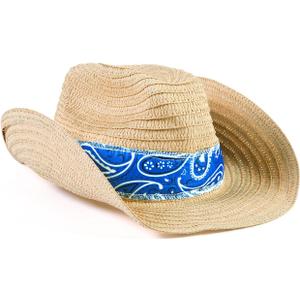 Fun Express Cowboy Hat For Men & Women - Set of 12 Hand Washable Cowboy Hats with Blue Bandana - Perfect for Western-Themed Events And For Parties of Any Size - Premium Quality, Comfortable & Durable