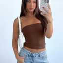 REORIA Women's Strapless Tube Top Double Lined & Non-Slip Y2K Backless Crop Tops for Summer Going Out (Brown, M)