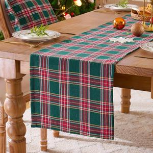 Green Christmas Tartan Plaid Table Runners 108 Inches Long, Christmas Green Buffalo Plaid Dining Table Runner for Home Kitchen, Classic Kitchen Decorations for Winter Holiday (13x108, 1 Pack)