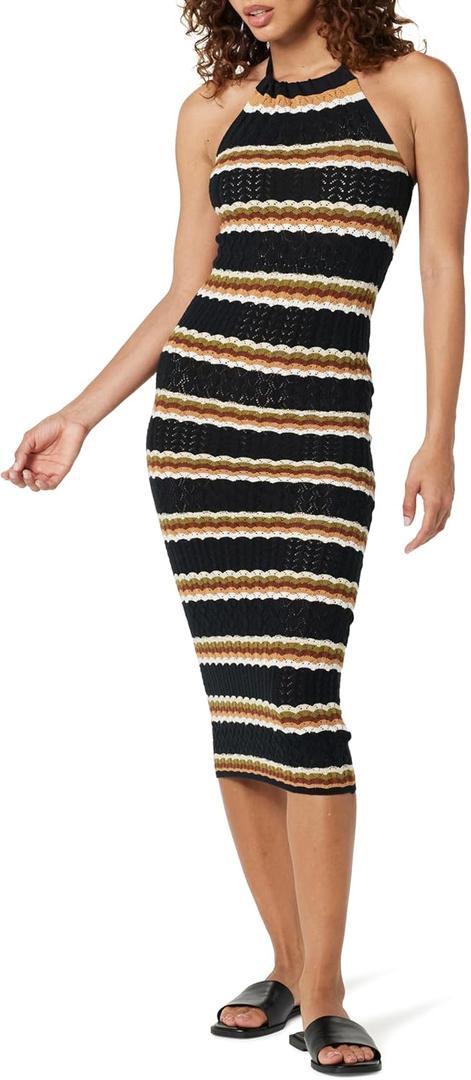 The Drop Womens Jayla Sleeveless Crochet Midi Dress (Medium, Neutral Black Ground Stripe)