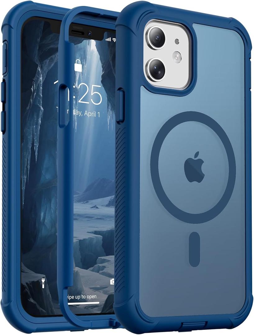 Magnetic for iPhone 12/12 Pro Case, [Compatible with MagSafe][Military Grade Drop Protection][Heavy Duty Protection][Non-Slip][Shockproof] 2-Layer Durable Bumper Phone Case 6.1''-Deep Blue