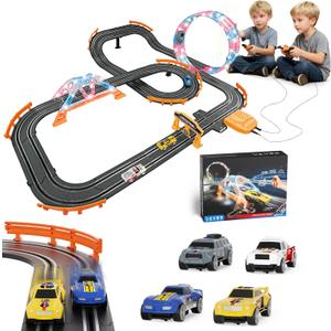 18.04ft 2-in-1 Slot Car Track Sets Toy - with 4 Cars,Battery or Electric Car Track Set with Dual Racing Game, Flash Circular Track, Lap Counter,Birthday Xmas Gifts Toys for Boys(S1)