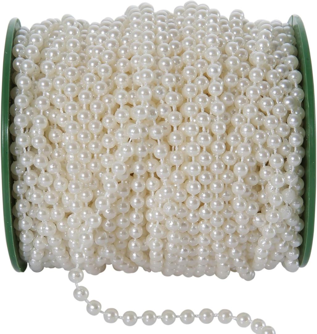 KAOYOO 130 Feet Artificial Pearls String Beads Chain Pearl Strands Spool Pearl for Garland Wedding Party Decoration and Christmas Tree Decoration(4MM Ivory)