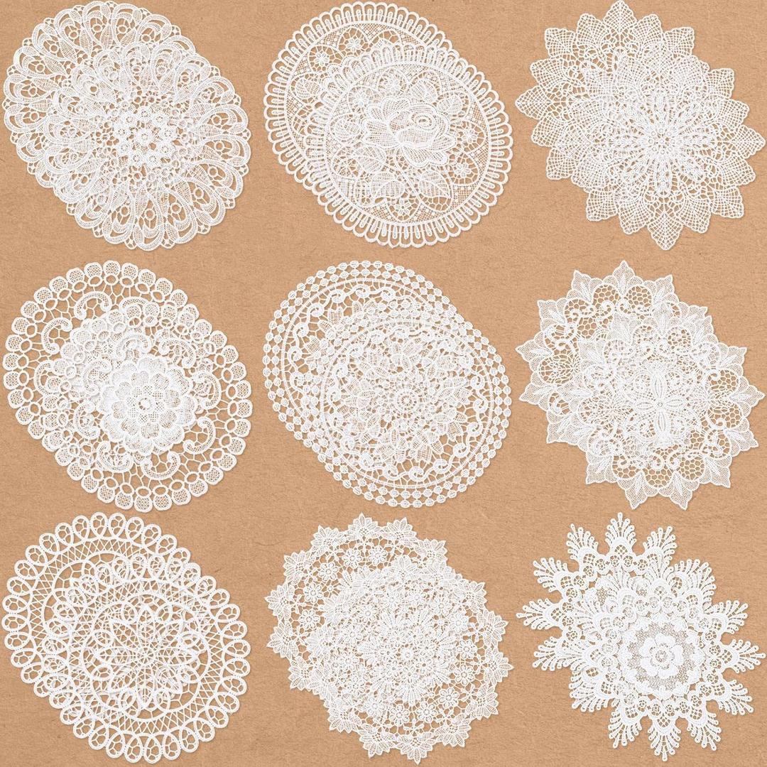 Mimorou 18 Pieces 12 Inch Lace Doilies for Tables Crochet Doilies Vintage Cotton Lace Coasters Handmade Round Placemats Rustic Table Decor for Kitchen Dining Room Wedding Cup Vase Decoration