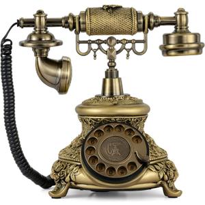 Dyna-Living Vintage Telephone Antique Phone Rotary Old Fashion Phone Vintage Landline Phone Decor, Ringtone Volume Adjustable Rotary Retro Telephone for Home or Office Use (Bronze)