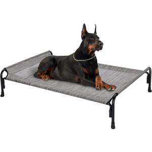 Veehoo XL Outdoor Elevated Dog Bed, Raised Dog Cot for Extra Large Dogs, Cooling Washable Waterproof Pet Hammock Beds with Slope Headrest, Breathable Mesh and Sturdy Frame, X-Large, CWC2204 (Black Silver)
