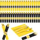 50 Pcs Pre-rolled Halloween Plastic Silverware Set Gold Disposable Plastic Cutlery Set with 50 Black and Gold Napkins, Knives, Forks and Spoons for Business Meeting Halloween Anniversary Party