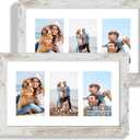 Hongkee 8x14 Picture Frame Set of 2, Distressed White Wood Frame with Glass Collage Frame, Display Pictures 3-4x6 With Mat or 8 x 14 Without Mat - Horizontal or Vertical Wall Mounting