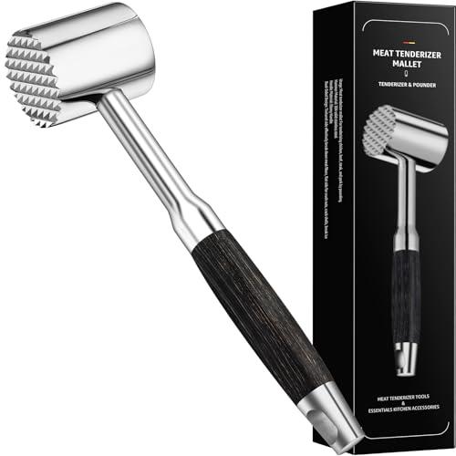 BoFuYuan 304 Stainless-Steel Meat Tenderizer Mallet - Kitchen Meat Tenderizer Tool for Tenderizing and Flattener Chicken, Steak, Beef, Pork, Dual-Sided Meat Pounder Hammer, Ergonomic Ebony Handle