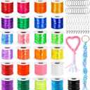 Cridoz Lanyard Kit, Boondoggle & Gimp String Weaving Kit with 25 Rolls Plastic Lacing Cord, 50 Pcs Keychain Lanyard Accessories