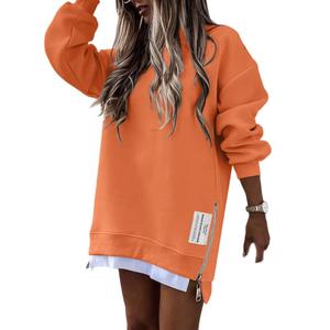 CHICME Womens Long Sleeve Zipper Slit Oversized Sweatshirt Casual Pullover Zipper Hoodies Fall Clothes Size L