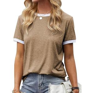 Womens T Shirt Short Sleeve Crew Neck Basic Color Block Tee Tops (Small)