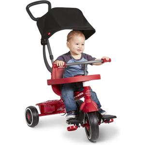 Radio Flyer 4-in-1 Pedal & Push Stroll 'N Trike, Ages 1-5, Toddler Tricycle & Stroller, High-Density Foam Tires, Parent Push Handle, UV Canopy, Removable Tray, Headrest & Seatbelt, Stroller Tricycle