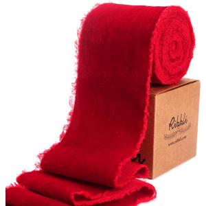 Ribbli Red Velvet Ribbon 3 Inch Handmade Frayed Vintage Christmas Ribbon for Gift Wrapping Christmas Tree Ornament Wreath Craft Home Decor -3 Yards