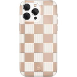 VELVET CAVIAR Checkered Phone Case for iPhone 15 Pro Max for Women - Compatible with MagSafe - 10ft Drop Tested - Girly Cute Protective Designer Cover - Nude Neutral Aesthetic