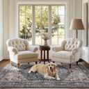 PURRUGS Vintage Farmhouse Boho Area Rug 5x7 ft, Non-Slip Machine Washable Rug, Accent Oriental Rug for Living Room, Dining Room, Bedroom, Entryway and Kitchen, Periwinkle Gray/Soft Ivory