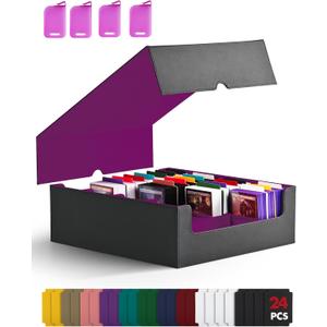 ZLCA Card Storage Box for MTG PTCG, Commander Deck Box Holds 3200+ Cards, Trading Card Storage Case with 4 Stoppers, Card Organizer for TCG Sport Cards(Black&Purple)