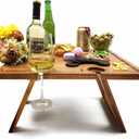 Portable Wine Picnic Table, Acacia Wood, Larger Tray Foldable, Charcuterie Board, Wine Gift, Decor for Romantic Camping, Engagement Party, Concerts, Glamping, Winter Adventure