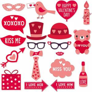 Valentines Day Photo Booth Props, 20 Pcs Valentine's Day Romantic Decorations Selfie Photography Props with Wooden Sticks for Wedding DIY Funny Photoshoot Party Supplies