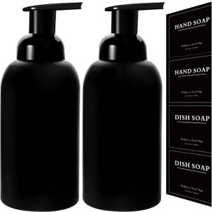 Rejomiik 2 Pack Foaming Thick Glass Foam Hand Soap Dispenser for Bathroom or Kitchen Sink, 13 Oz Pump Bottles for Hand Soap, Body Wash, Matte Black