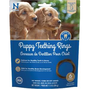 4 x N-Bone Puppy Teething Rings Peanut Butter Flavor Dog Treat, 6 Count Bag, 7.2-oz