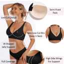 Deep V Bra Low Cut Sexy Push Up Bralettes for Women Padded Comfy Smoothing Wireless Lifting Bras Seamless Bralette (Black, L)
