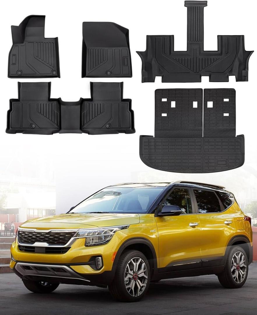 Floor Mats for 2020-2025 Kia Telluride (7 Seat) - All Weather Anti-Slip Custom for Floor Mats & Cargo Mat with Backrest Mats, for Kia Telluride Accessories 2020 2021 2022 2023 2024 2025