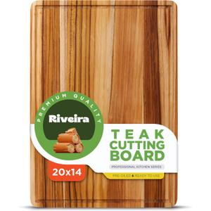 Riveira Teak Wood Cutting Board  Gourmet Teak Grandeur: 20 x 14 Wooden Cutting Board  Natural Wooden Cutting Boards For Kitchen Decorative  Innovative Juice Grooves Teak Wooden Chopping Board