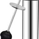 Chrome Toilet Plunger with Holder Bathroom Metal Canister Holder Drip Cup, Heavy Duty, Deep Cleaning Silver