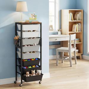 Rolling Cart with Drawers, Rolling Storage Cart with Large Plastic Drawers & Wooden Tabletop, Utility Cart with Pegboards & Basket, Storage Drawers Cart for Living Room, Classroom, Bedroom, Office