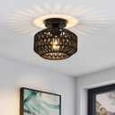 Rattan Ceiling Light, 1 Light Bohemian Modern Woven Flush Mount Ceiling Light, Mini Boho Light Fixture for Bedroom Living Room Dining Room
