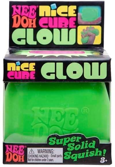 Schylling NeeDoh Nice Cube Glow - Sensory Toy with a Super Solid Squish - Glows in the Dark and Always Returns to its Square Shape - (1 Cube Per Pack)
