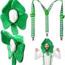 Zeyune 2 Pcs St Patrick's Day Party Costume Green Shamrock Top Hat & Shot Glasses Suspender with Clip Irish Accessories