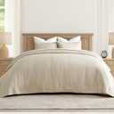 EVERGRACEHOME Cross Stitch Pre-Washed Cotton Quilt Bedding Set King Size, Oversized 3 Pieces Lightweight Bedspread Coverlet for All Season, with 2 Matching Shams, Flax Beige,118"x106" | Cross Stitch, Timeless, 100% Cotton, Pre Washed, Oeko-Tex Certified, Oversized