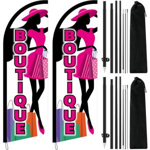 SmoothNovelty 2 Set 8.2 ft Boutique Advertising Feather Banner Flag for Business Outdoor Boutique Swooper Flag with Pole and Ground Stake Advertising Feather Banner Sign