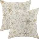 GOLIANDA Christmas Pillow Covers 16x16 Set of 2, Linen Pillowcase With Winter Snowflake Decoration, Throw Pillows for Holiday Decor, Outdoor Cushion Covers for Couch, Home (Snowflakae)