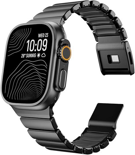 Magnetic Titanium Band Compatible with Apple Watch Ultra 3/2/1 Band 49mm Series 11 10 46mm 45mm 44mm 42mm SE 3/2/1 9 8 7 6 5 4,Luxury Silicone DualLayer Link For iwatch Men Women