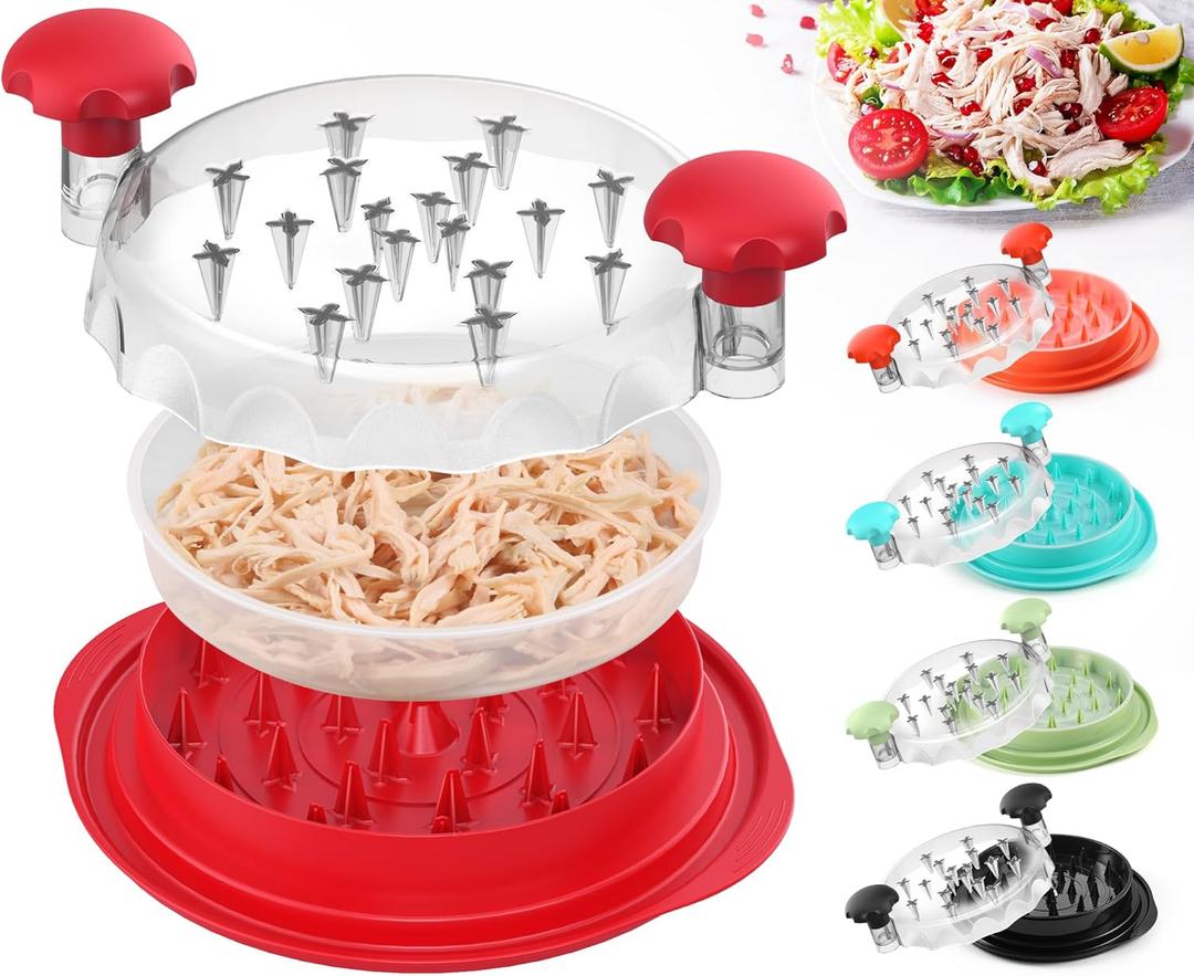 2 x 3rd Gen Chicken Shredder Tool Twist Large with Detachable Plate for Easy Transfer, Chicken Breast Shredder, Meat Shredder, Strong Anti-Slip Strip Base, Visible Lid, Ergonomic Handle, Dishwasher Safe