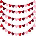 5 Pack Valentines Heart Garland Decorations Felt Heart Banner Hanging Valentines Garland NO DIY for Valentines Decorations, Anniversary, Mantle, Room Decor (Red, White, Pink)
