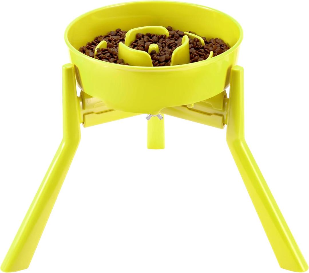 Elevated Slow Feeder Dog Bowls for Medium & Large Breed, Single Raised Bowl with Stand,8in Wide,Tall 10.5in,Adjustable Width for 8-10",for Food or Water,(Included Bowl and Stand,Green)