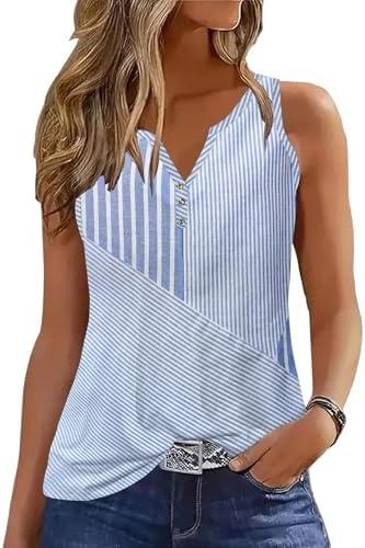 Disamer Tank Tops for Women 2026 Summer Casual Button Down Shirts Loose Fit V Neck Sleeveless Tshirt Blouse XL