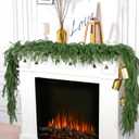 9 ft Christmas Artificial Cedar Garlands Real Touch Christmas Cedar Garland 3 Cow Bells with Bell Banner Xmas Realistic Faux Greenery Pine Garlands for Mantel Fireplace Stair Winter Decor