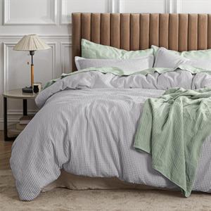 Bedsure Waffle Comforter Set King, Grey Soft Cotton Bedding, Waffle Weave Bed Set, 3 Pieces, 1 Comforter (104"x90") and 2 Pillow Shams, Premium Cotton Cover with Polyester Fill for All Seasons