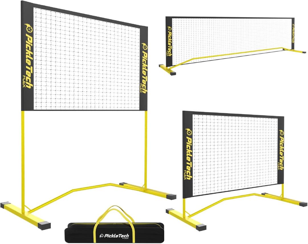 Flex Version 4 ft Pickleball Small Training Rebounder Net - Expandable to 10 ft for Double Player Practice - Outdoor Game - Fully Adjustable Regulation Height, Quick Setup (Yellow)