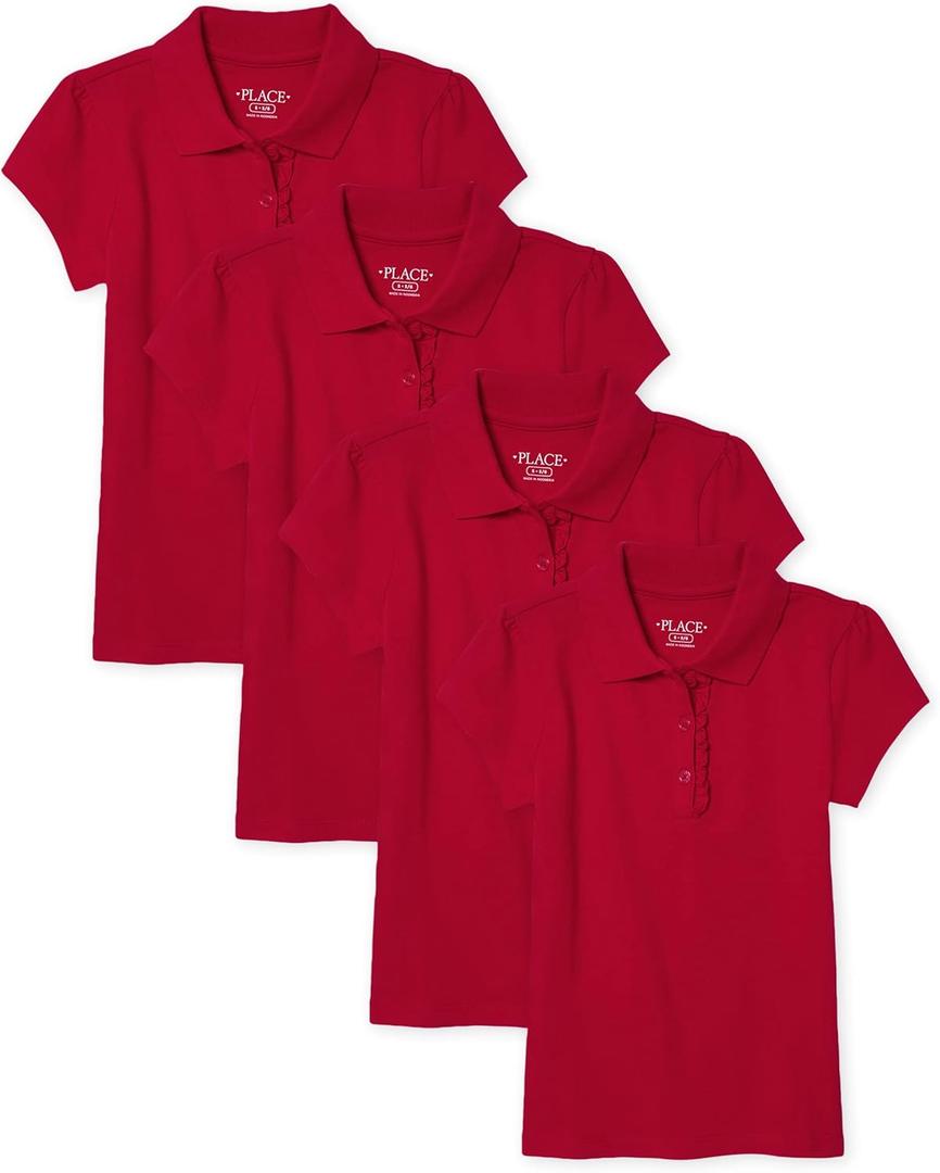 The Children's Place Girls Short Sleeve Ruffle Pique Polo,multipacks (Medium, Ruby)