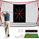 10x7ft Golf Net: Golf Hitting Practice Nets for Backyard Driving Real Balls, Heavy Duty Golfer Training Net with Mat for Outdoor/Indoor/Garage/Basement Hitting Swing Chipping,Ideal Gift for Men Dad