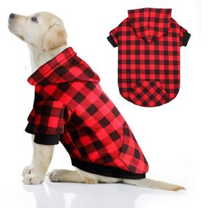 Red Plaid Dog Hoodie Sweater for Dogs Pet Clothes with Hat and PocketXL